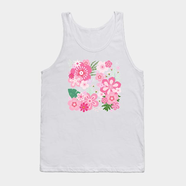 Pink Floral Paradise_Blue Background Tank Top by leBoosh-Designs